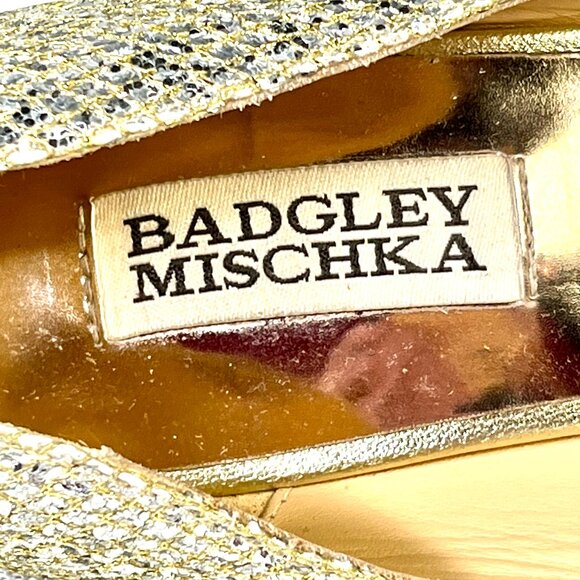 Badgley Mischka Gold Glitter Wedge Heels Size 7 1/2 - Picture 15 of 16